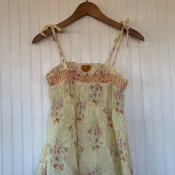 Free People Boho Pastel Butter Yellow Floral Tie Tank Top - Picture 7 of 8